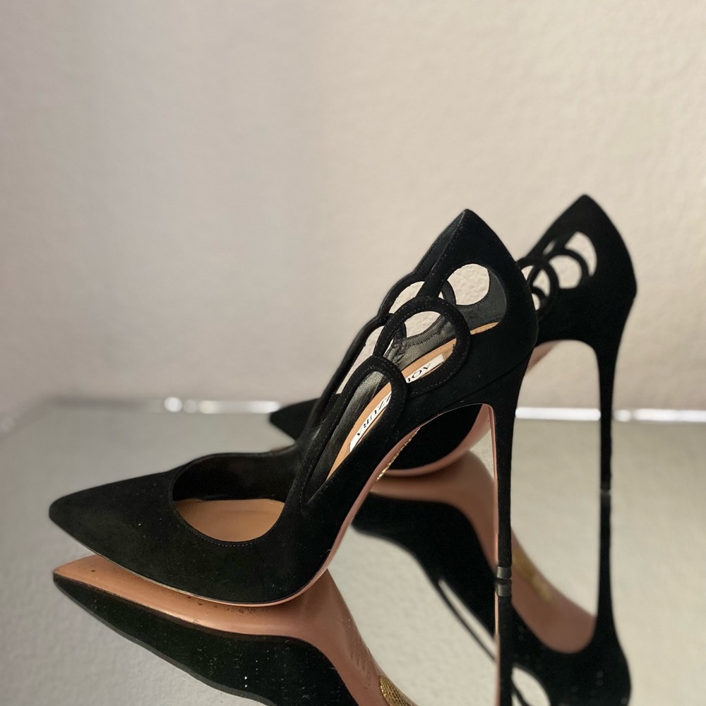 Aquazzura Black Suede Pointed-Toe Stiletto Pumps - Picture 3 of 10